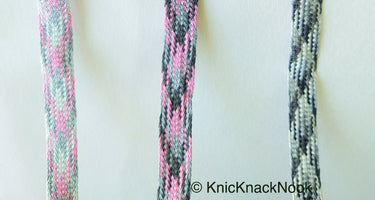 Pink / Silver / Light Pink And Grey Thread Lace Trim, Basket Weave, Friendship Bracelet